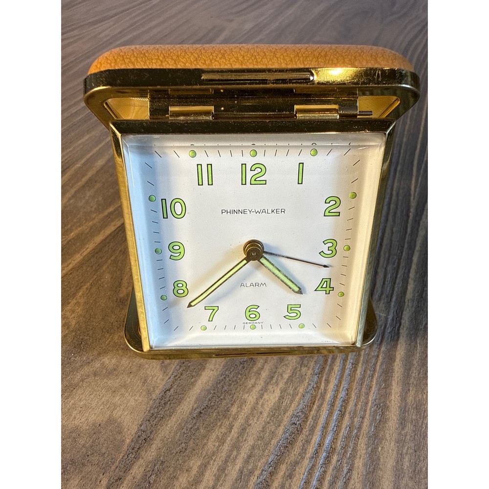 Vintage Phinney-Walker Travel Alarm Clock MCM Germany Mechanical Wind Up Works